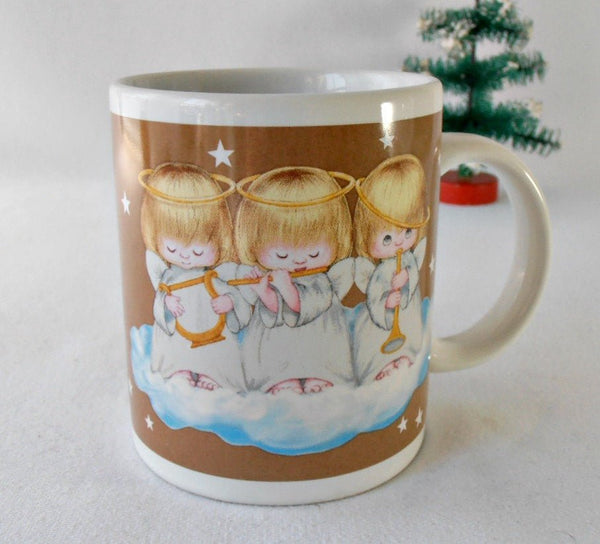 80's Hallmark Coffee Mug, Houston Harvest Musical Angel Trio on a Cloud - GSaleHunter