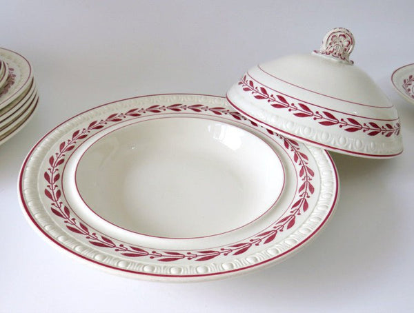 Antique 19th Century Copeland Spode England Laurel Red China, 42 pc - GSaleHunter
