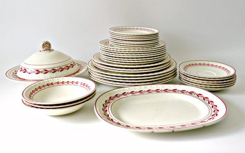 Antique 19th Century Copeland Spode England Laurel Red China, 42 pc - GSaleHunter