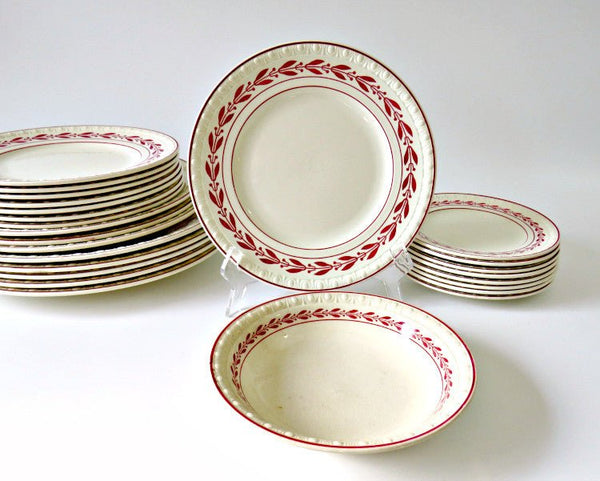 Antique 19th Century Copeland Spode England Laurel Red China, 42 pc - GSaleHunter