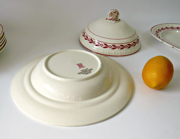 Antique 19th Century Copeland Spode England Laurel Red China, 42 pc - GSaleHunter