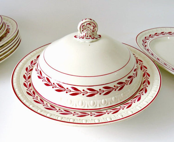 Antique 19th Century Copeland Spode England Laurel Red China, 42 pc - GSaleHunter
