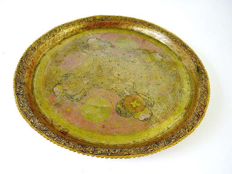 その他 Brass Round Tray with Engraved Pattern Antique Engraved Moroccan Brass 15