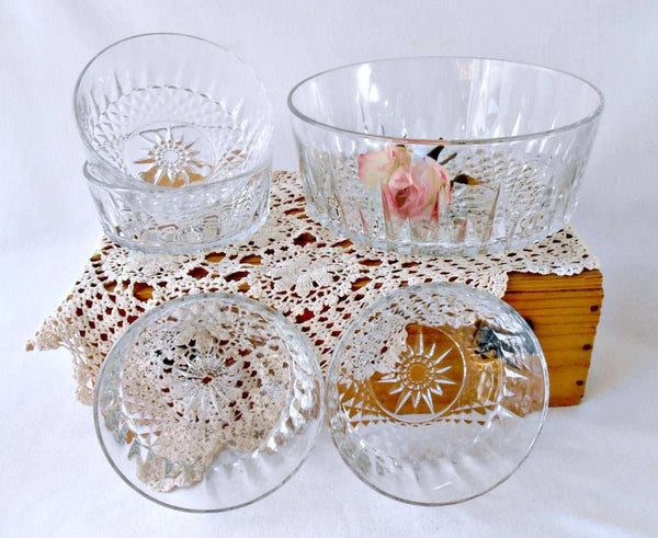 Arcoroc Cristal d' Arques Durand Diamant Crystal Salad Bowl Set of 5 - GSaleHunter