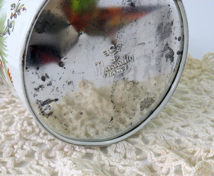 Bird & Butterfly Floral Round Tin by Massilly France, Lallier a Moustiers - GSaleHunter