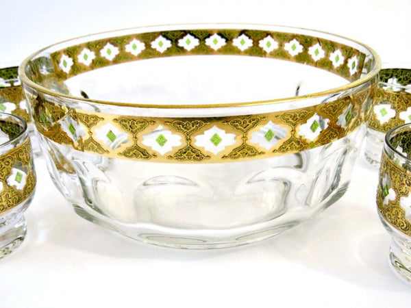 Culver Valencia 22K Gold Filigree Old Fashion Glasses & Bowl, Set of 5 - GSaleHunter