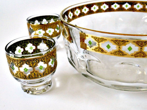 Culver Valencia 22K Gold Filigree Old Fashion Glasses & Bowl, Set of 5 - GSaleHunter
