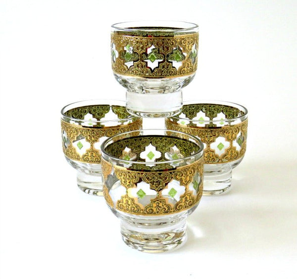 Culver Valencia 22K Gold Filigree Old Fashion Glasses & Bowl, Set of 5 - GSaleHunter