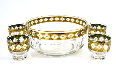 Culver Valencia 22K Gold Filigree Old Fashion Glasses & Bowl, Set of 5 - GSaleHunter