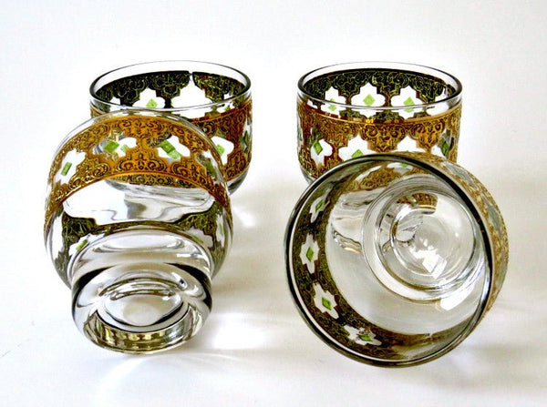 Culver Valencia 22K Gold Filigree Old Fashion Glasses & Bowl, Set of 5 - GSaleHunter