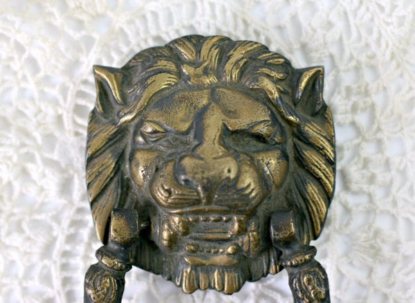 French Ornate Brass Large Lion's Head Door Knocker with Striker Plate - GSaleHunter