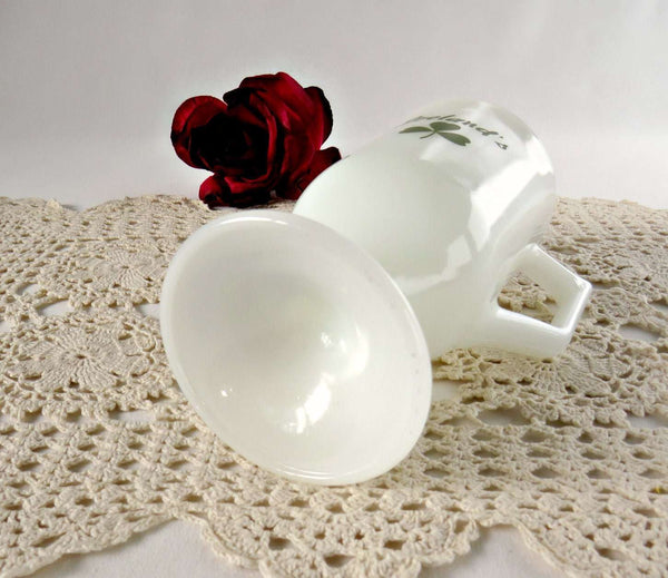 Irish Coffee Ireland Shamrock Footed Milk Glass Mug 3 Leaf Clover - GSaleHunter