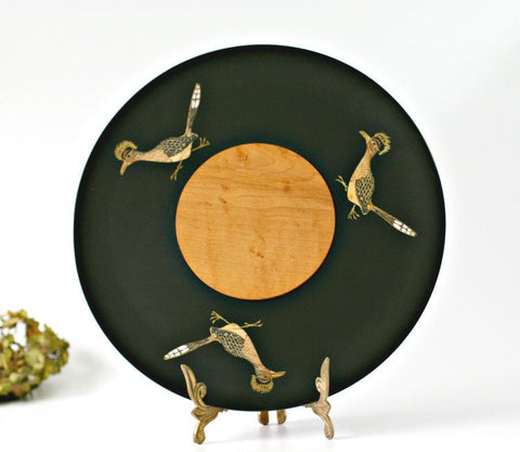 Mid Century 1960's Couroc of California Roadrunner Cheeseboard, Party Serving Tray - GSaleHunter