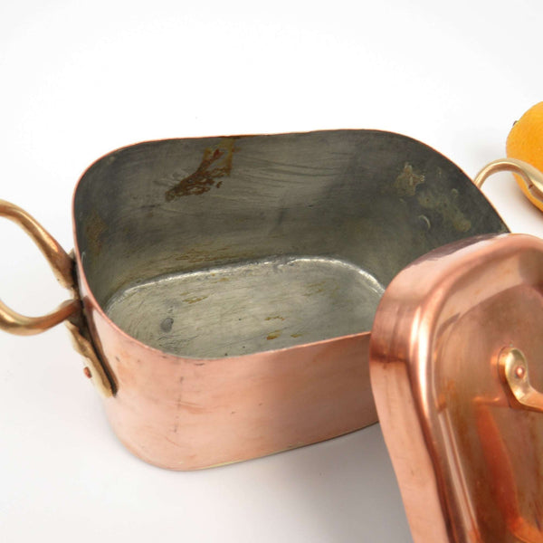 RARE Vintage Hammered Copper Pate Pan Terrine with Lid Brass Handles, Stash Box - GSaleHunter