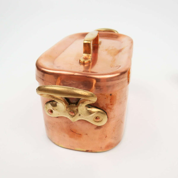 RARE Vintage Hammered Copper Pate Pan Terrine with Lid Brass Handles, Stash Box - GSaleHunter
