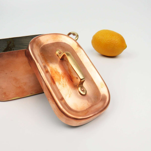 RARE Vintage Hammered Copper Pate Pan Terrine with Lid Brass Handles, Stash Box - GSaleHunter