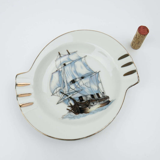 RARE Vintage Sailing Ship Cigar Ashtray by Nanco Boston Mass Souvenier Japan - GSaleHunter