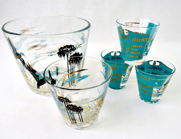 Retro Aqua Barware, Duck Hunter Glass Ice Bucket with Glasses - GSaleHunter