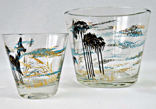Retro Aqua Barware, Duck Hunter Glass Ice Bucket with Glasses - GSaleHunter