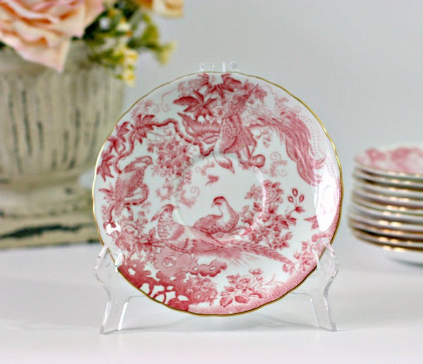 Royal Crown Derby China, Aves Red A74, 6 1/4" Scalloped Bread & Butter Plates, Set of 11 - GSaleHunter