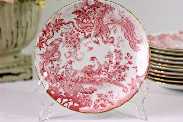 Royal Crown Derby China, Aves Red A74, 6 1/4" Scalloped Bread & Butter Plates, Set of 11 - GSaleHunter