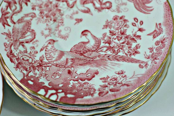 Royal Crown Derby China, Aves Red A74, 6 1/4" Scalloped Bread & Butter Plates, Set of 11 - GSaleHunter