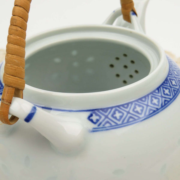 Vintage Blue & White Mini Teapot & Lid Rice Flower by TIENSHAN, Made in China - GSaleHunter