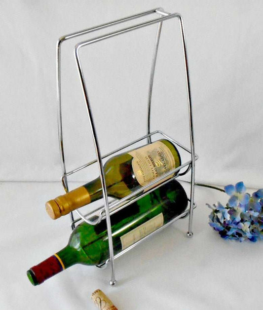 Vintage Heavy Chromed Wire Wine Caddy, Barware Wine Display - GSaleHunter
