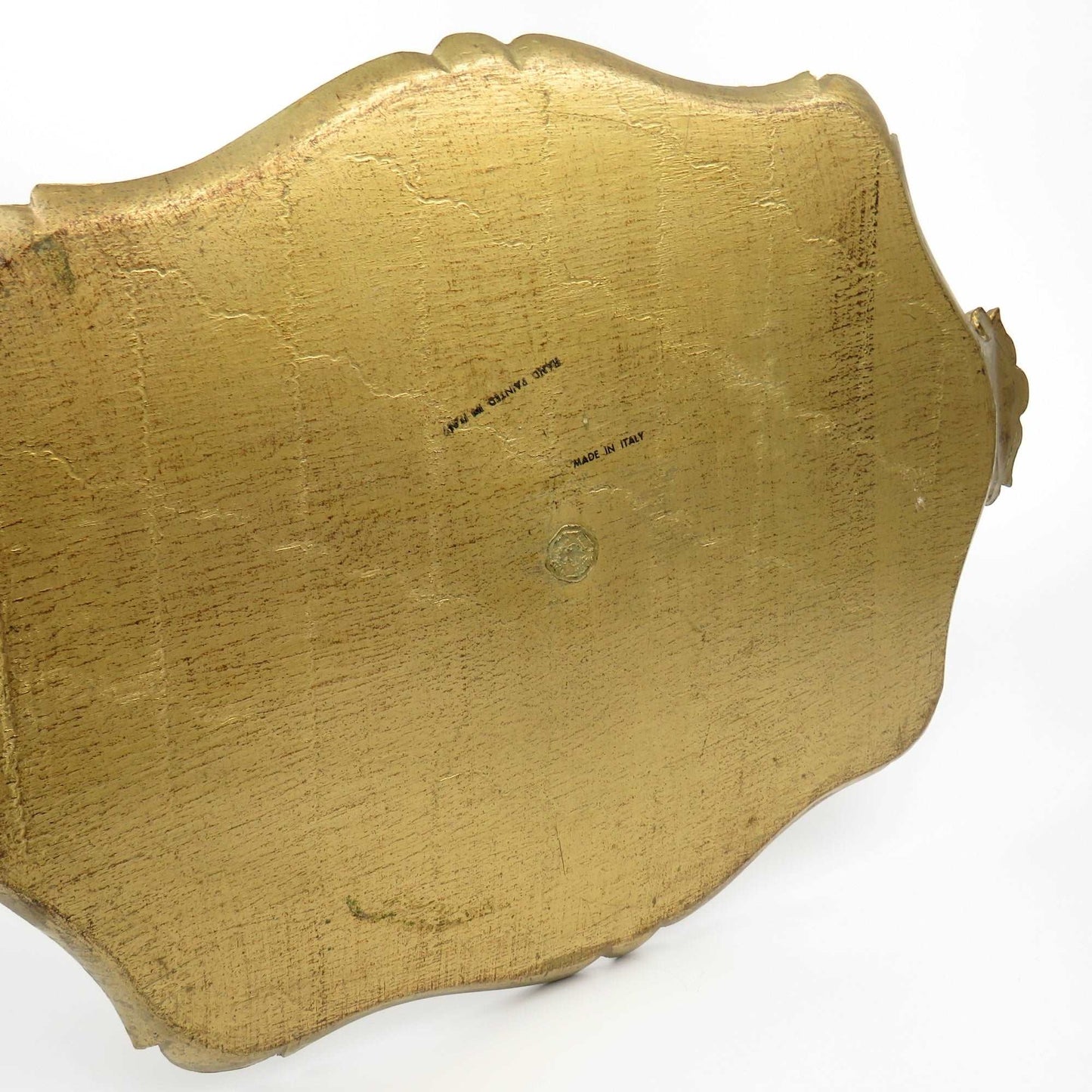 Vintage Italy Florentine Hand Painted Wood Tray White Gold Gild with Handles - GSaleHunter