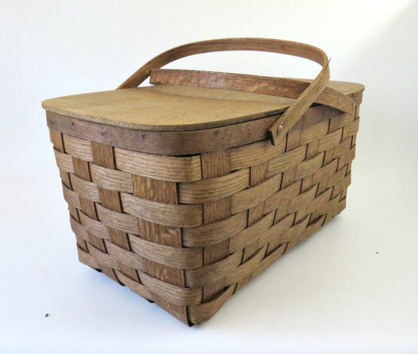 Vintage Putney Basketville Picnic Basket Set, Woven Split Oak Wood - GSaleHunter