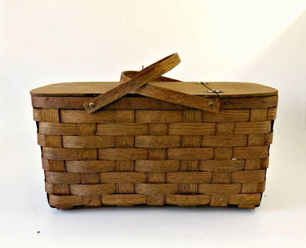 Vintage Putney Basketville Picnic Basket Set, Woven Split Oak Wood - GSaleHunter