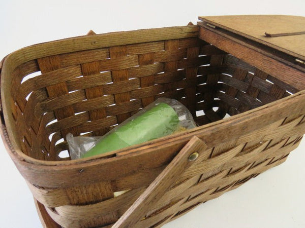 Vintage Putney Basketville Picnic Basket Set, Woven Split Oak Wood - GSaleHunter