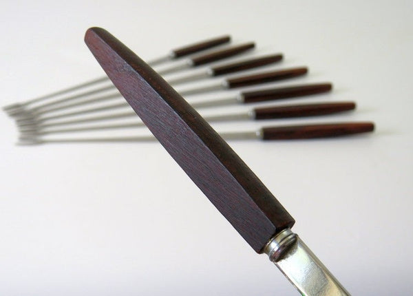 XL Fondue Forks Black Walnut Handled Stainless Steel Set of 8 - Japan - GSaleHunter