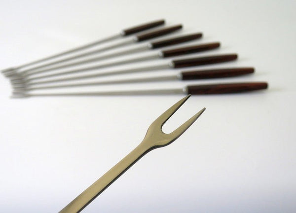 XL Fondue Forks Black Walnut Handled Stainless Steel Set of 8 - Japan - GSaleHunter