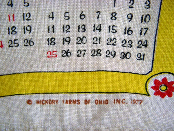 1970's Cloth Dish Towel Calendar, Hickory Farms Train Depot 1921 - GSaleHunter