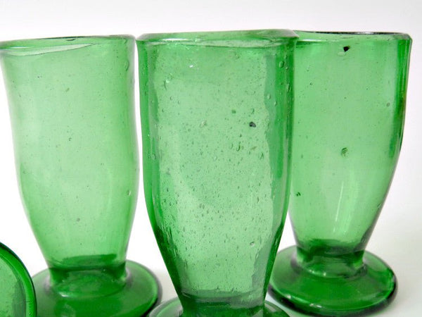 19th Century Hand Blown Iron Green Cordial Sherry Glasses, Set of 4 - GSaleHunter