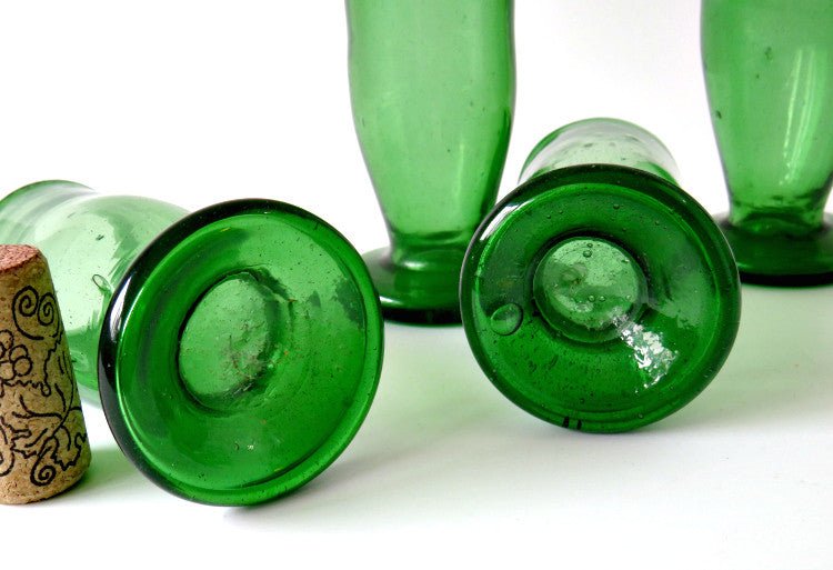 19th Century Hand Blown Iron Green Cordial Sherry Glasses, Set of 4 - GSaleHunter