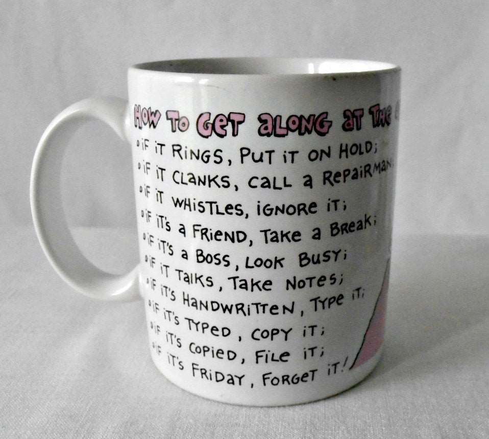 80's Hallmark Coffee Mug, How to Get Along at the Office Humor - GSaleHunter