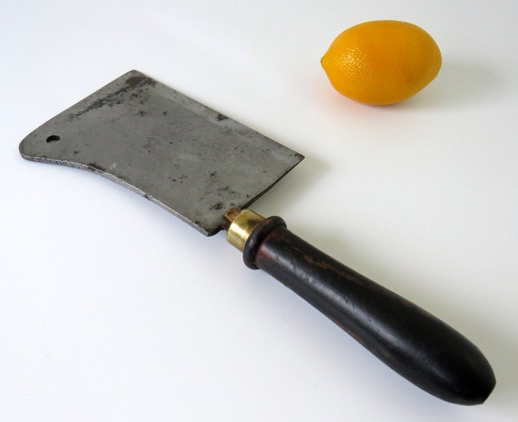 Antique French Butchers Cleaver, Hand Forged Carbon Steel Wood Handle - GSaleHunter