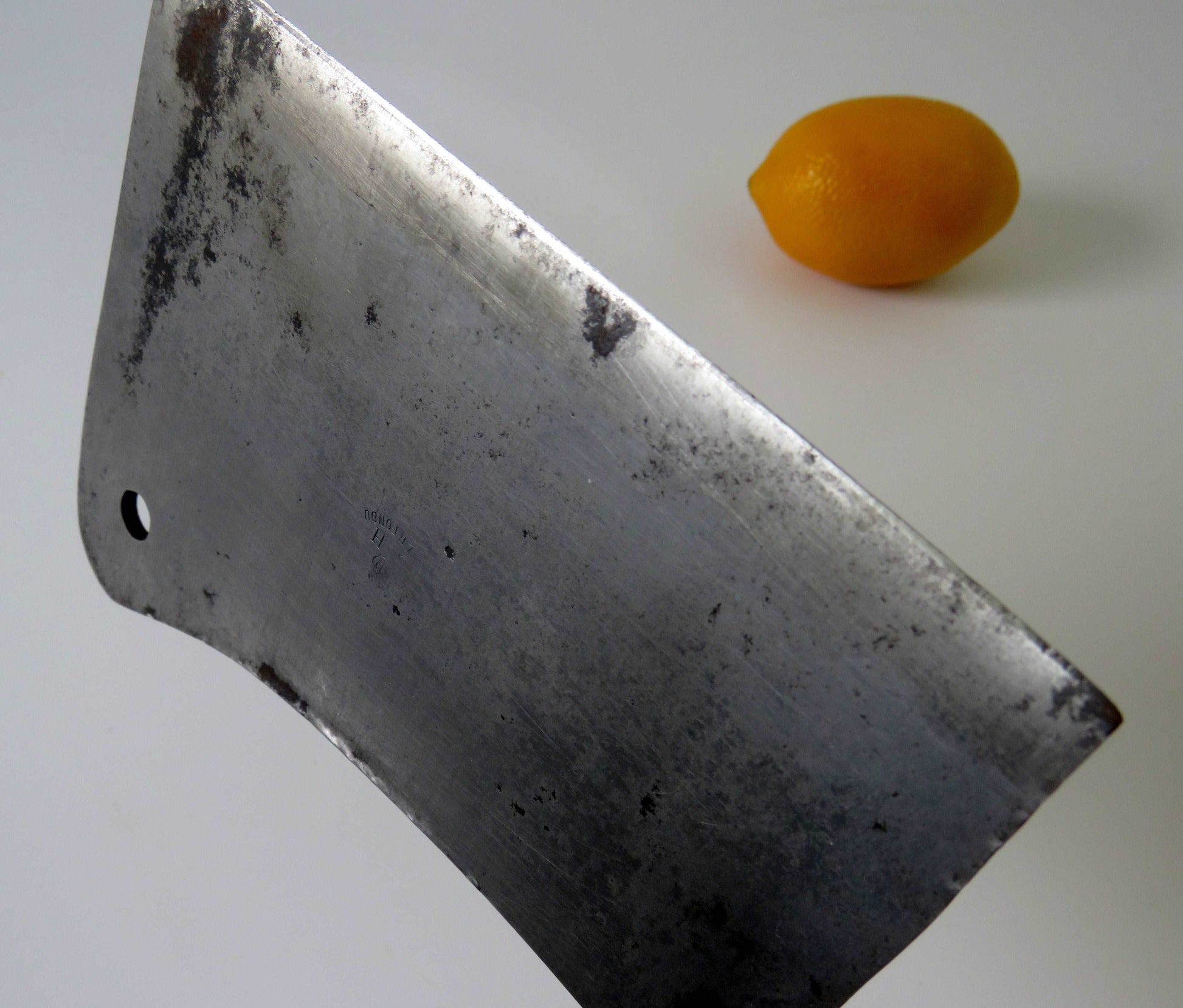 Antique French Butchers Cleaver, Hand Forged Carbon Steel Wood Handle - GSaleHunter