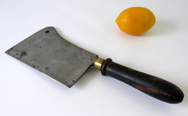 Antique French Butchers Cleaver, Hand Forged Carbon Steel Wood Handle - GSaleHunter