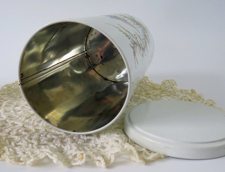 Bird & Butterfly Floral Round Tin by Massilly France, Lallier a Moustiers - GSaleHunter