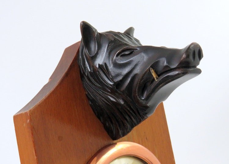Black Forest Barometer Weather Station, Carved Boar Head - France - GSaleHunter