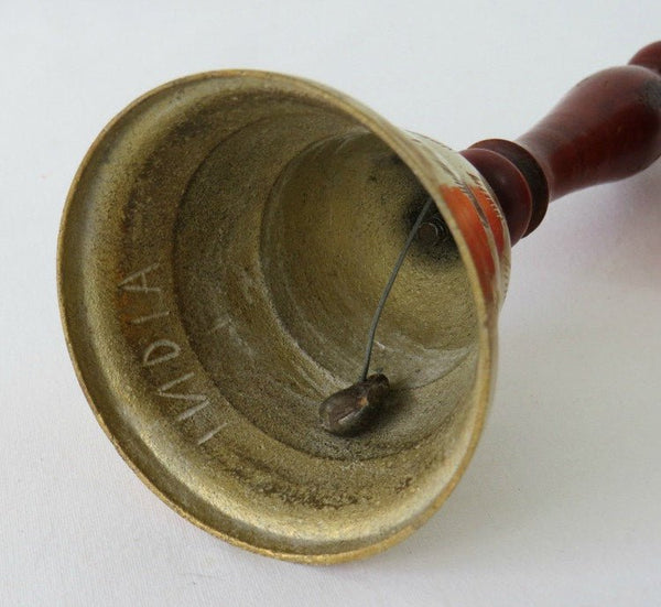 Brass Collectible Teacher Bell with Wood Handle, Made in India - GSaleHunter