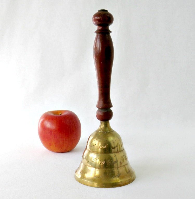 Brass Collectible Teacher Bell with Wood Handle, Made in India - GSaleHunter
