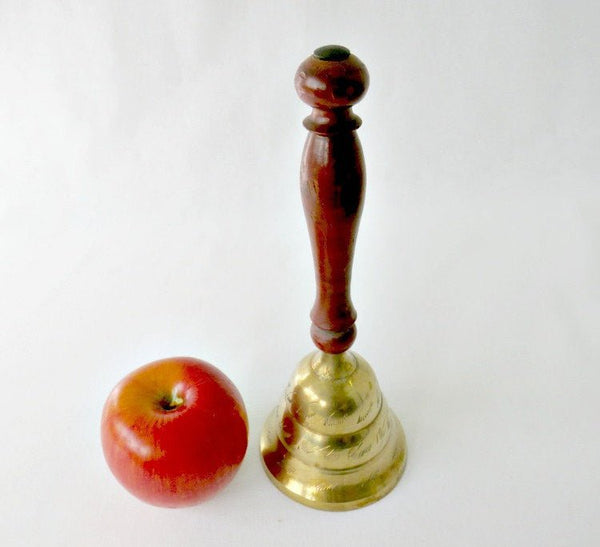 Brass Collectible Teacher Bell with Wood Handle, Made in India - GSaleHunter