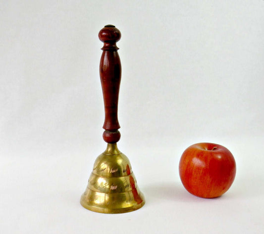 Brass Collectible Teacher Bell with Wood Handle, Made in India - GSaleHunter