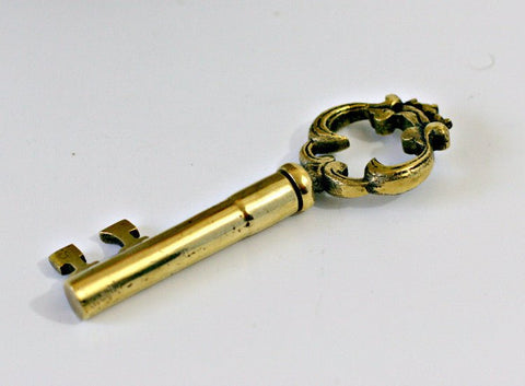 Brass Filigree Skeleton Key Hidden Wine Corkscrew Bottle Opener France - GSaleHunter