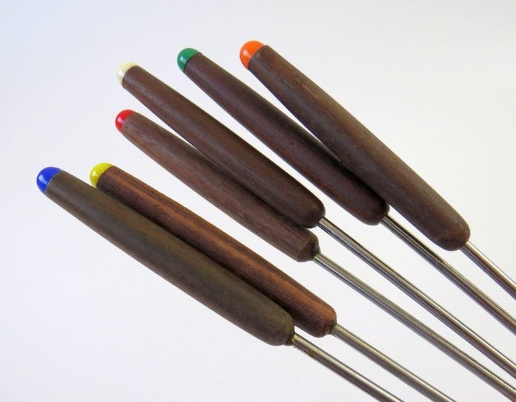 Fondue Forks Black Walnut Handled Stainless Steel Set of 6 - Japan - GSaleHunter