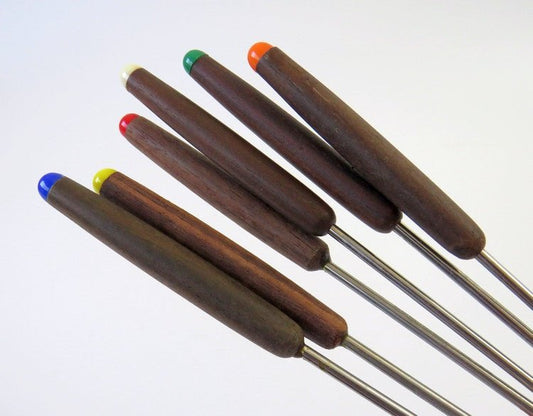 Fondue Forks Black Walnut Handled Stainless Steel Set of 6 - Japan - GSaleHunter